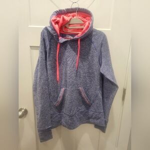 MTA Sport Women’s Blue Heather Hoodie Large – Pink Lined Pullover Sweatshirt